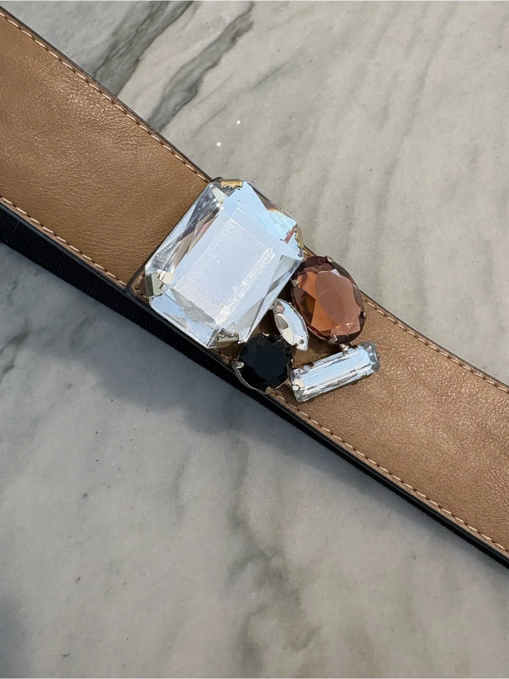 Women’s Tan Leather Belt with Crystal Accent